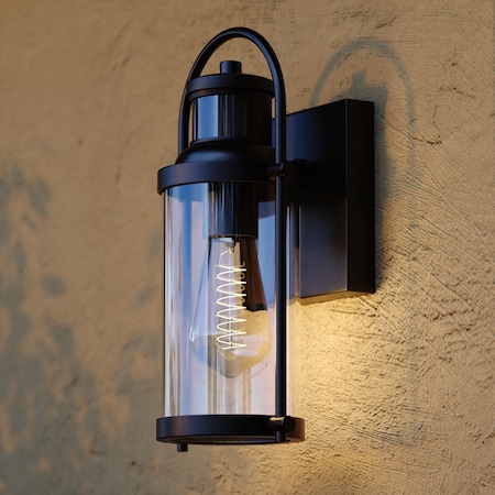 Vaxcel Winfield 5.75-in. 1 Light Black Motion Sensor Dusk to Dawn Outdoor Wall Lantern Clear Glass T0737